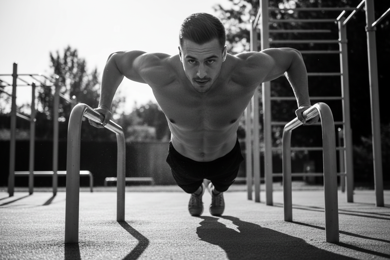 black and white picture of body weight training